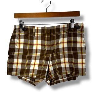 J Crew City Fit Y2K Low Rise Flat Front Shorts, Vintage Brown Plaid, Size 2